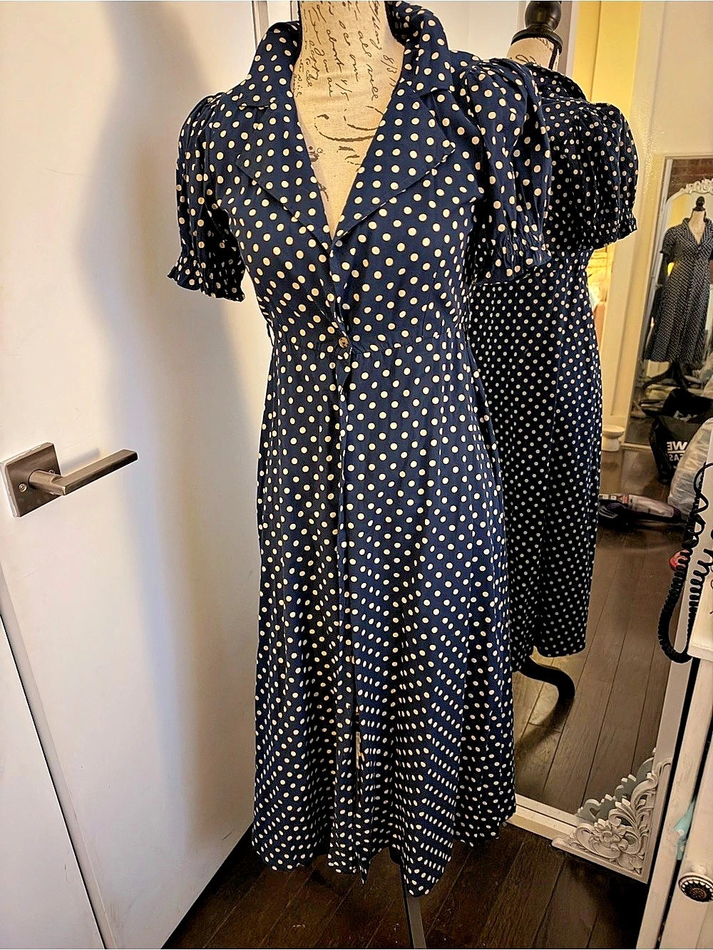 We Wore What Polka Dot Midi Dress in Blue & Yellow Size Medium NWT